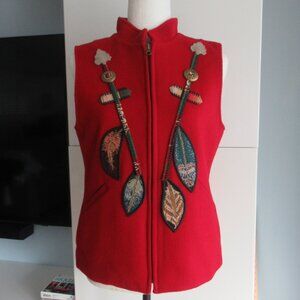 Vintage Coloratura 100% Wool Feather Concho Appliqué Vest Western USA Made M